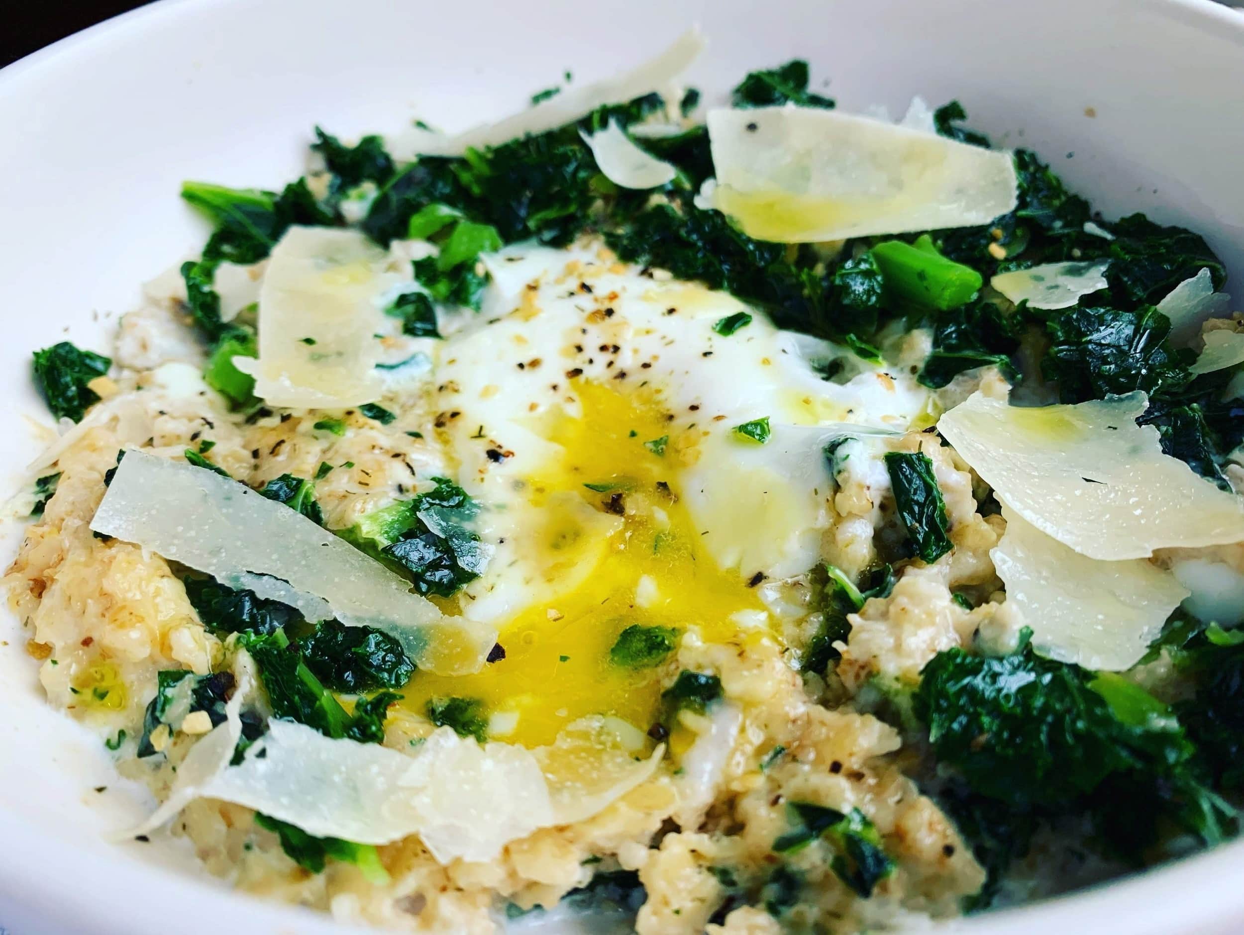 Savory Oatmeal: Parmesan, Kale & Microwave Poached Egg