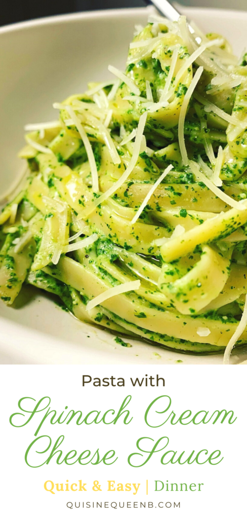 Pasta with Spinach Recipe_Cream Cheese Sauce_Pin 1
